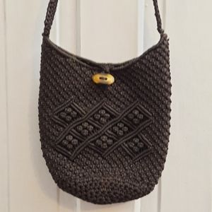 🙌 Cute Dark Brown Macrame Purse Shoulder Bag, Boho, Cottage Core, LN